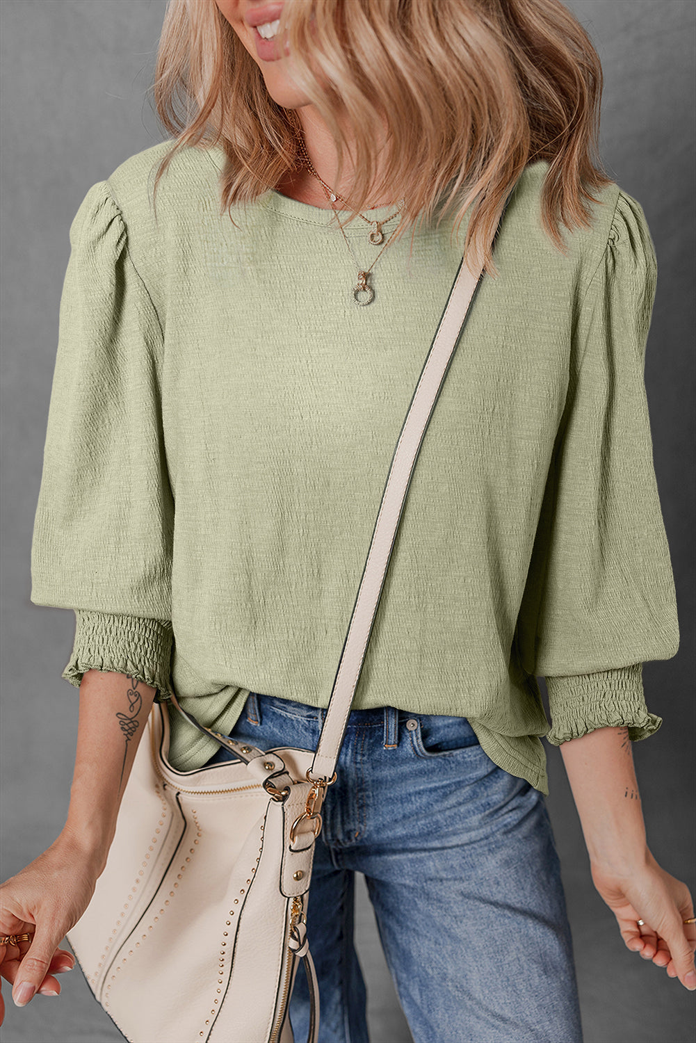 Light Green Half Sleeve Blouse