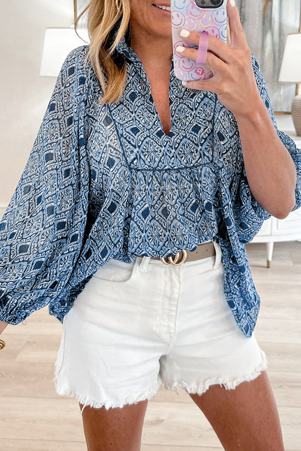 Geometric Print Blouse Front View