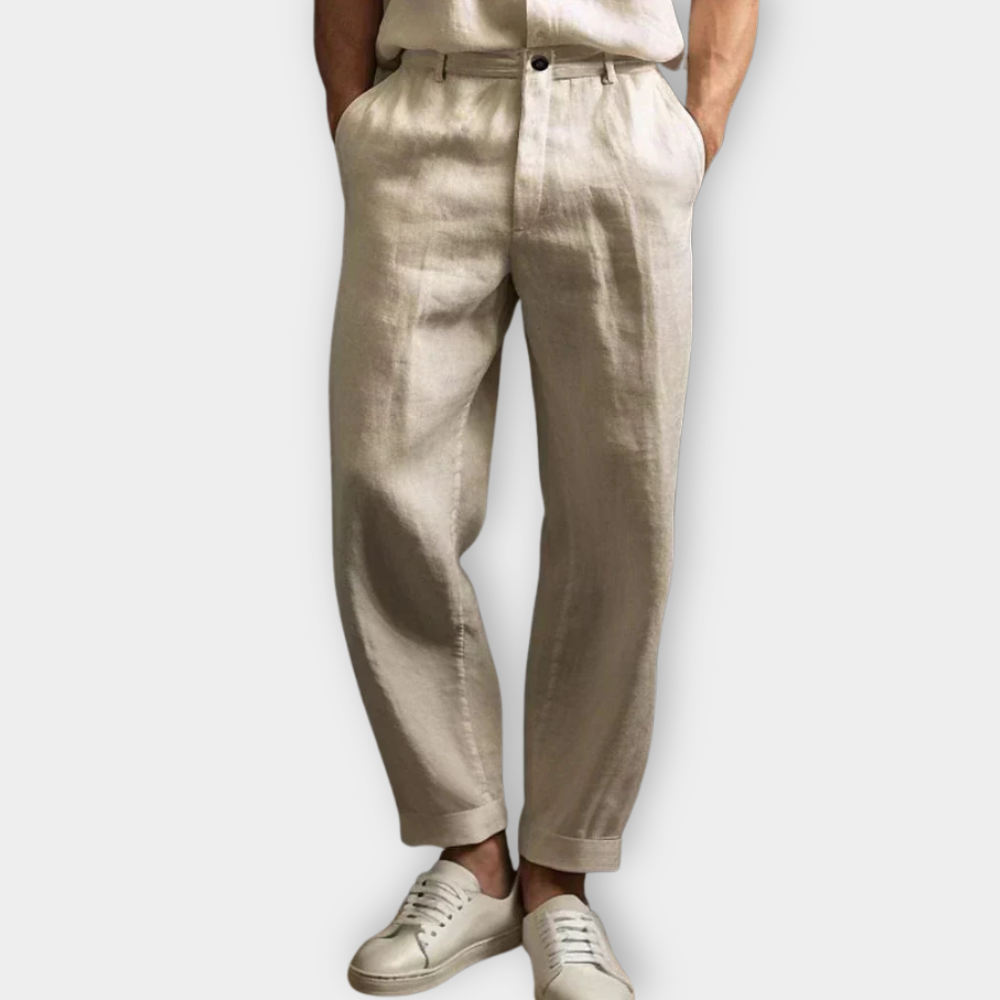 Linen Blend Trousers Front View