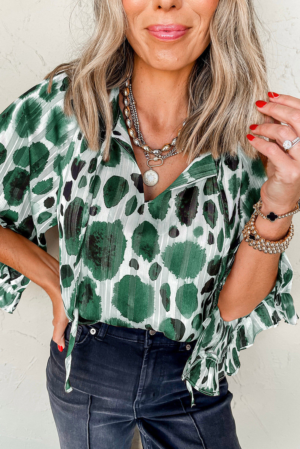 Abstract Pleated Blouse Front View