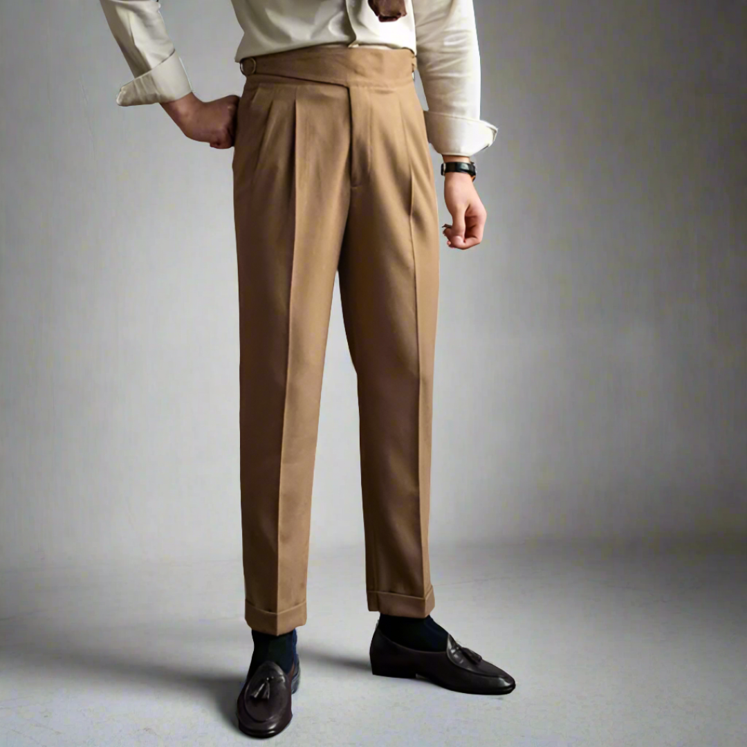 High Waist Pleated Trousers Front View