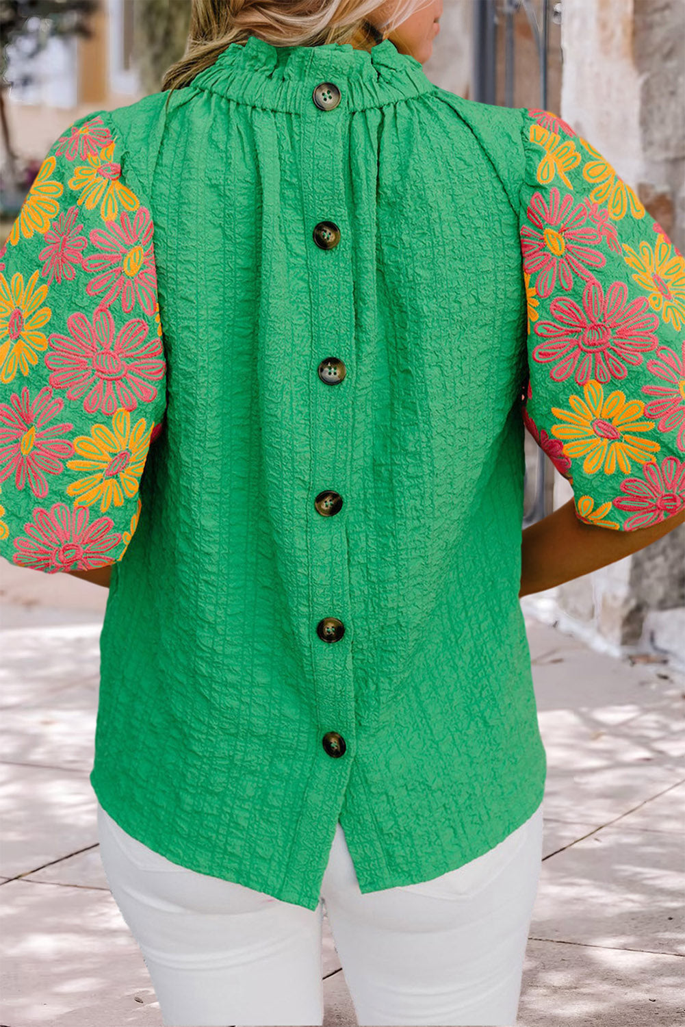 Back View Floral Puff Sleeve Top