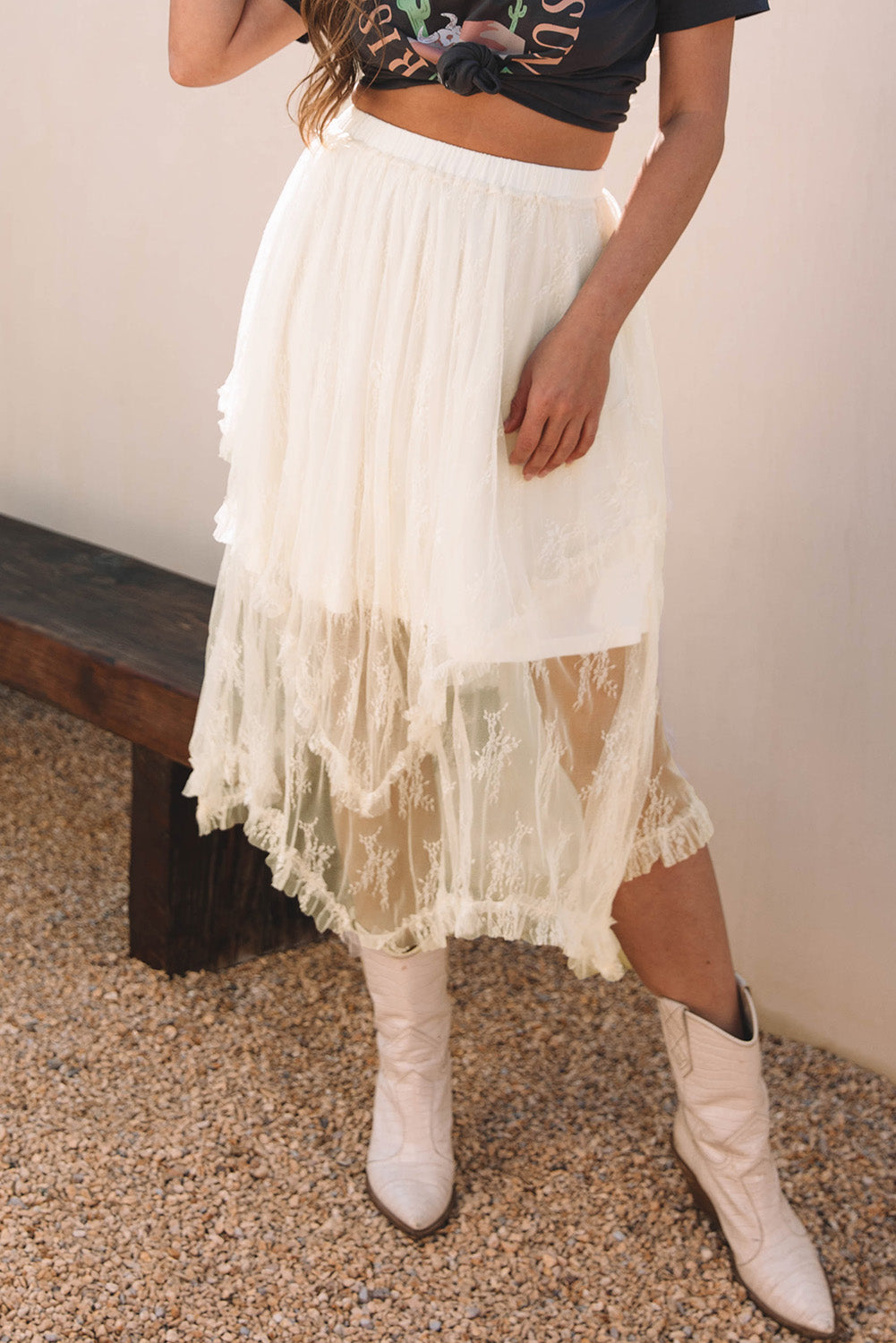 Lace Tiered Maxi Skirt Front View