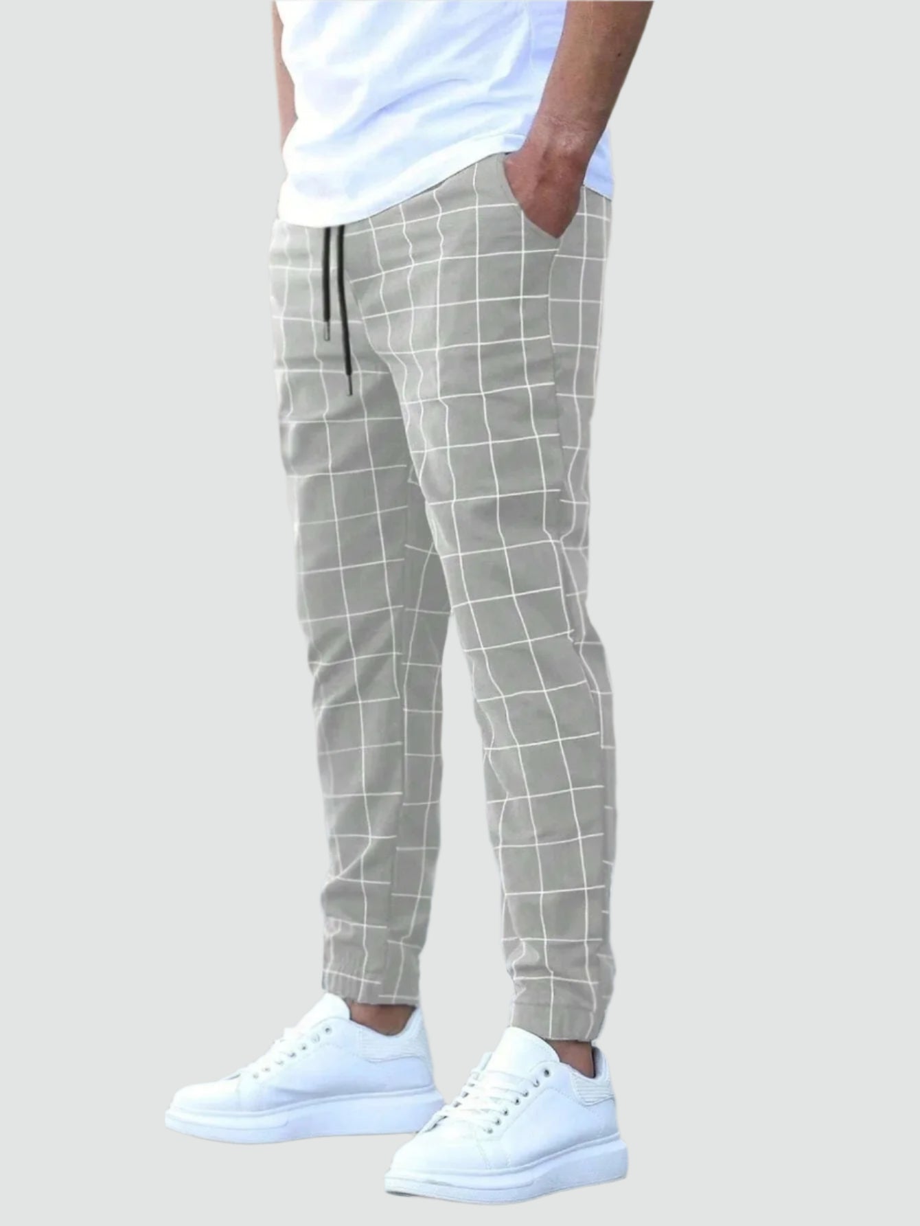 Back View Grid Pattern Joggers