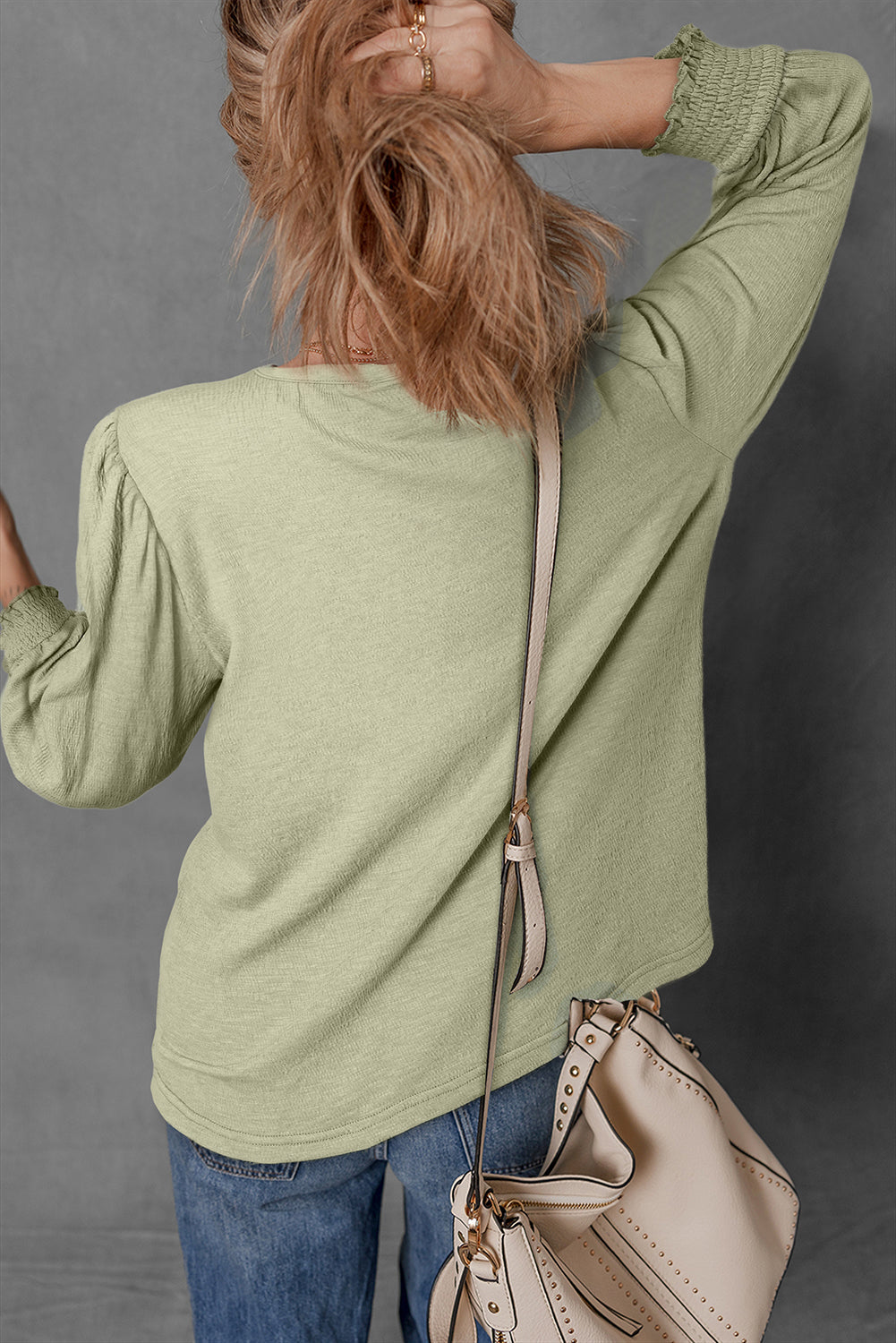 Back View of Textured Half Sleeve Blouse