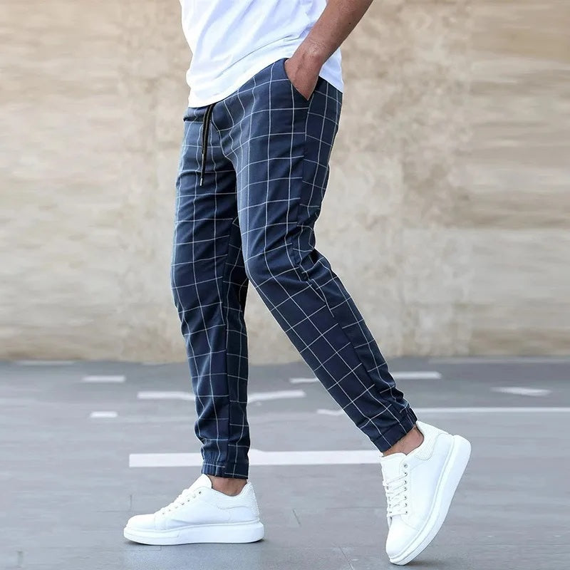 Men Grid Pattern Joggers Front View